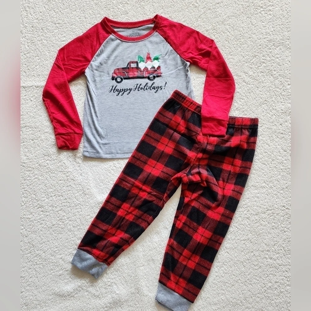 NWT Flannel Holiday Christmas Gnomes on a truck with tree Pajama set bundle of 2